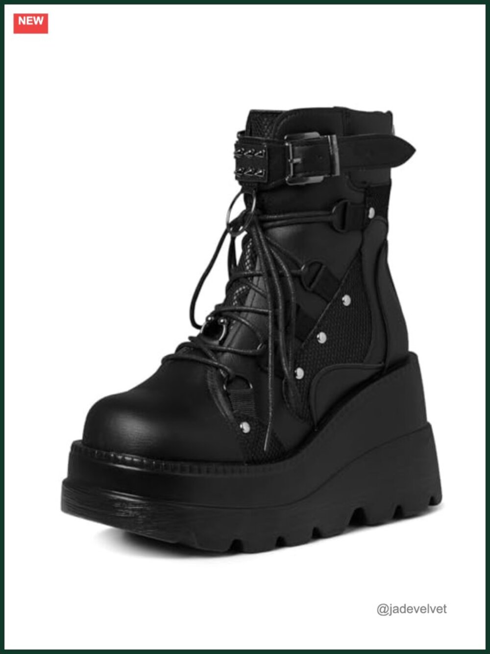 Goth Platform Ankle Boots for Women Chunky Wedge Heel Vegan PU Leather Rave